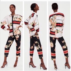 Zara black floral print crop pant
